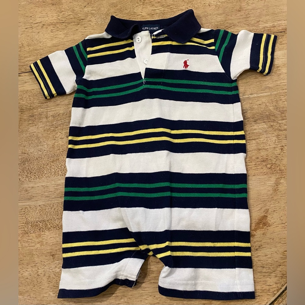 Vintage‎ Polo Ralph Lauren Infant Sz S (3-6m) Stripe Cotton Mesh Polo Shortall